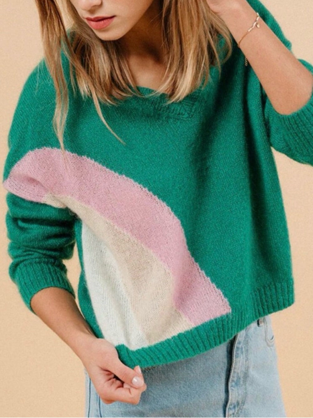 Green Mohair V-Neck Sweater